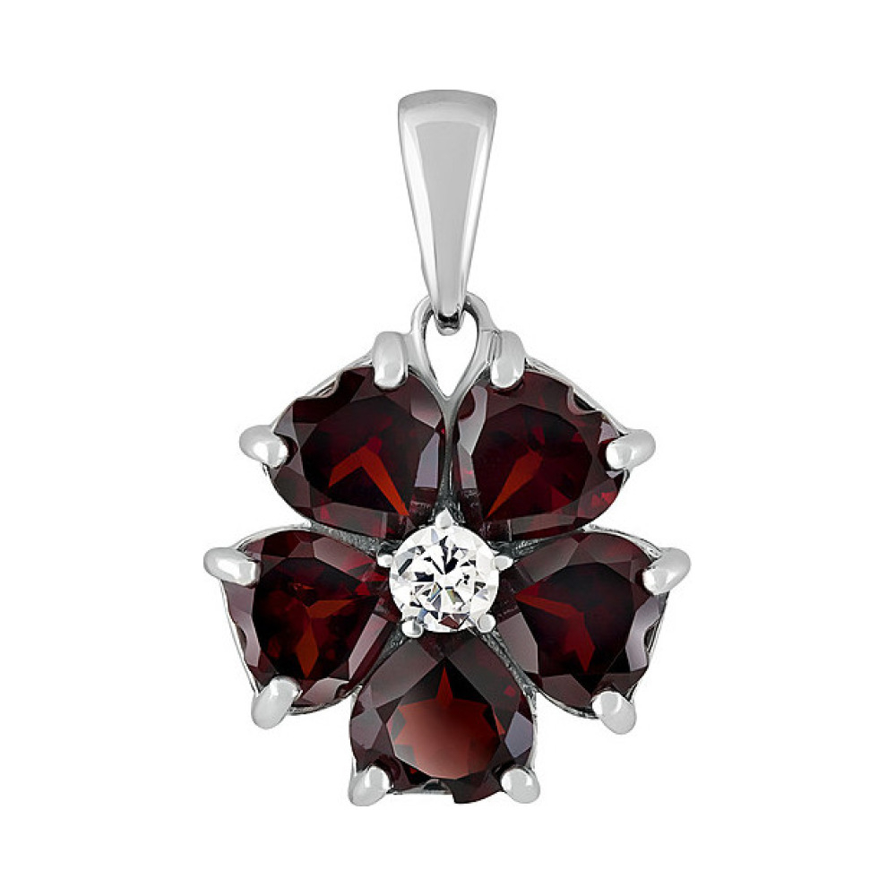 Серебряная подвеска с гранатом и фианитом № 132799