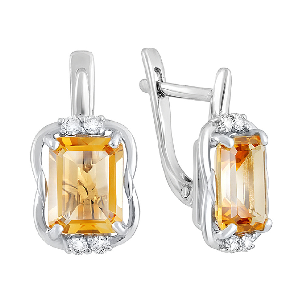 Серебряные серьги с цитрином и фианитом № 129371