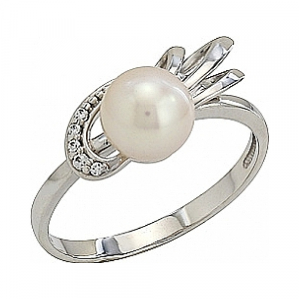 Золотое кольцо с жемчугом и фианитом № 81145