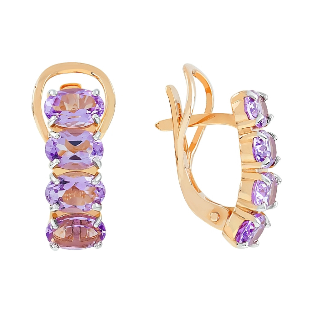 Золотые серьги с аметистом № 107282