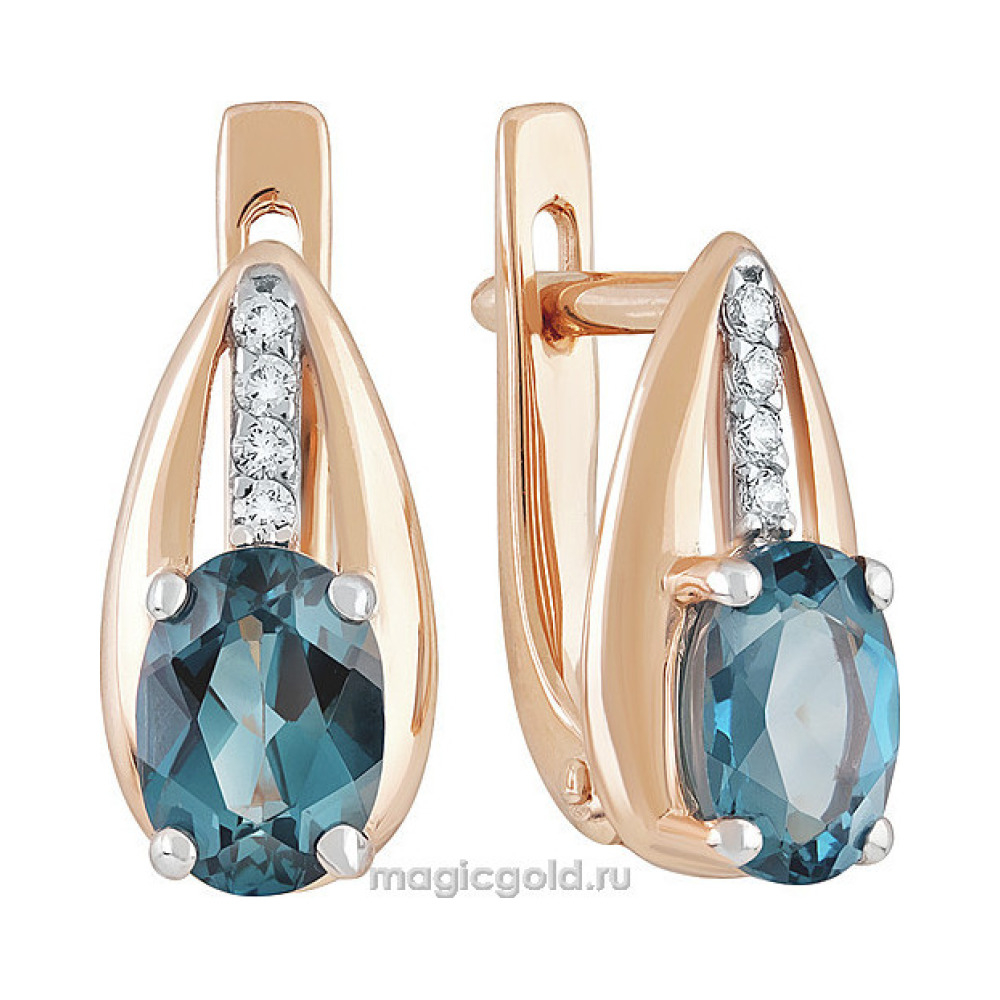 Золотые серьги с топазом и фианитом № 139851