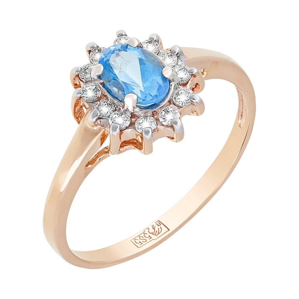 Золотое кольцо с топазом и фианитами № 7658