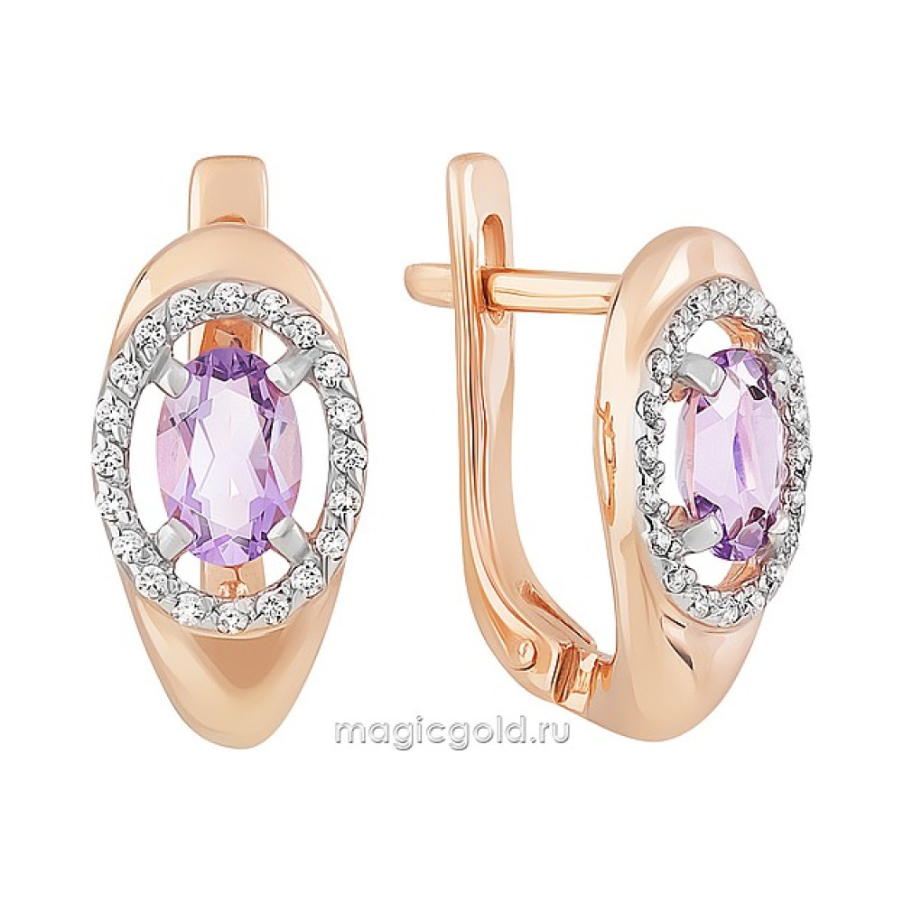 Золотые серьги с аметистом и фианитом № 162392