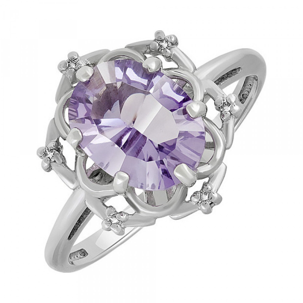 Серебряное кольцо с аметистом и фианитом № 129378