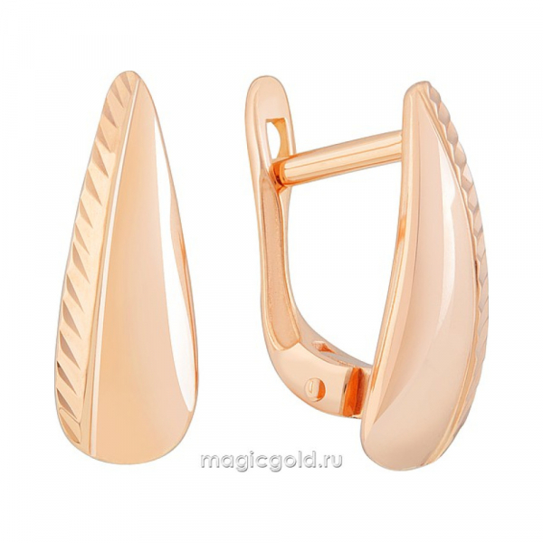 Золотые серьги без камня с алмазкой № 171865