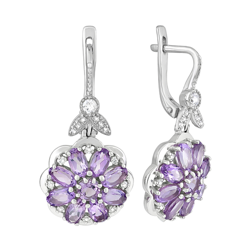 Серебряные серьги с аметистом и фианитом № 126630