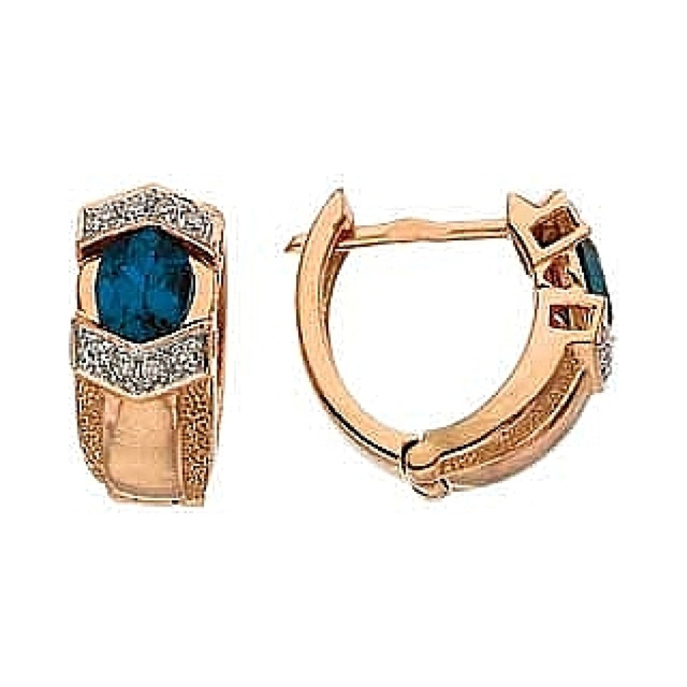 Золотые серьги с бриллиантом и сапфиром № 3042