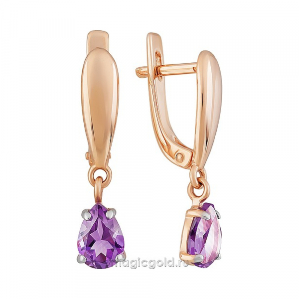 Золотые серьги с аметистом № 164391