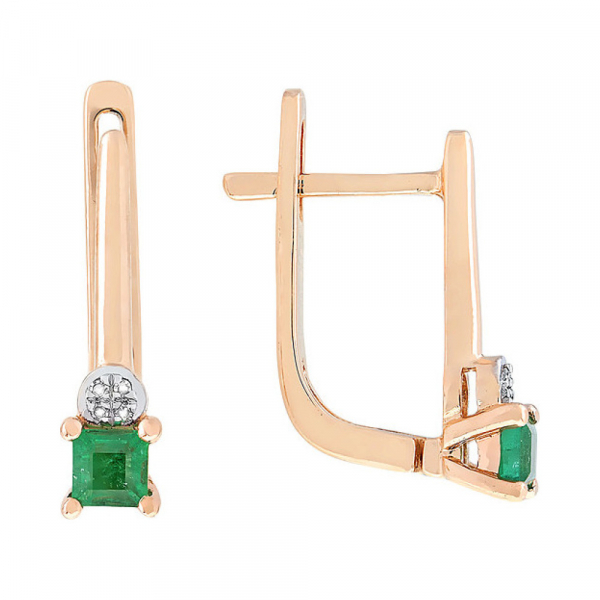 Золотые серьги с бриллиантами и изумрудами № 112802