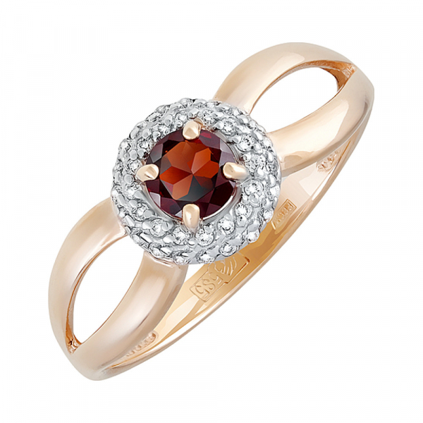 Золотое кольцо с гранатом и фианитом № 128474