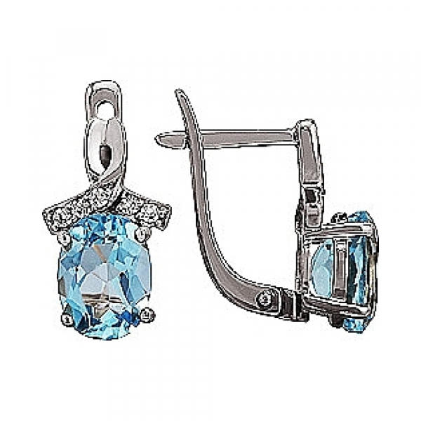 Золотые серьги с топазом и фианитом № 76105