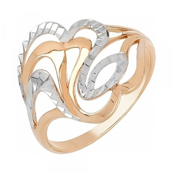 Золотое кольцо без камня с алмазкой № 109619