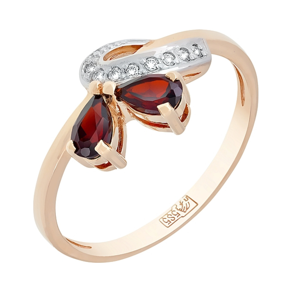 Золотое кольцо с гранатом и фианитом № 95553