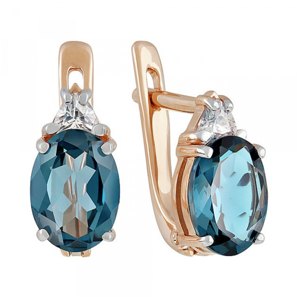 Золотые серьги с топазом и фианитом № 135130