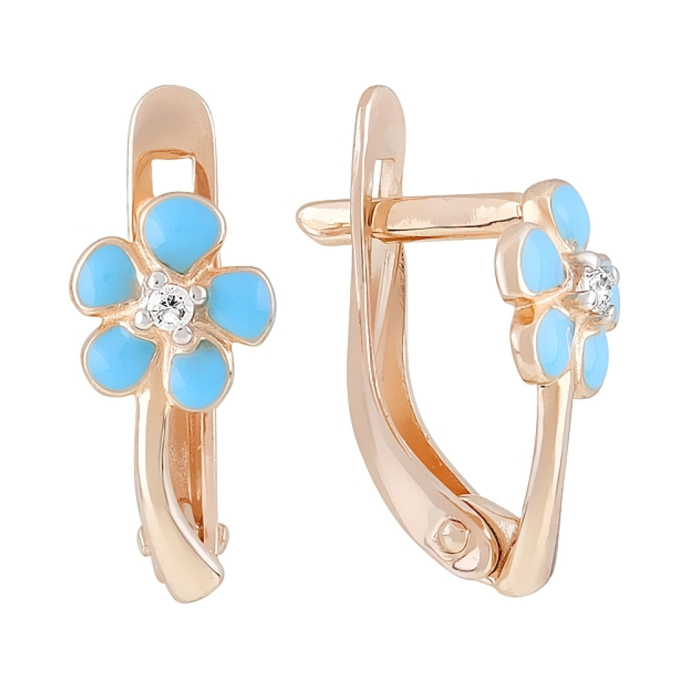 Золотые серьги с фианитами и эмалью № 121959