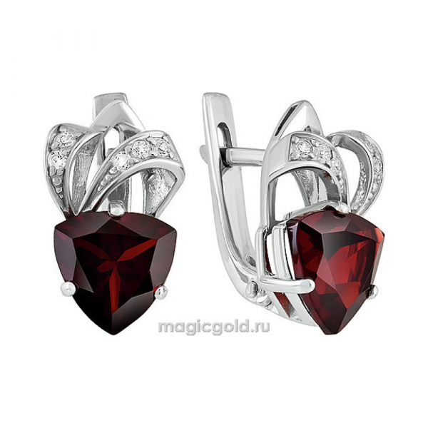 Серебряные серьги с гранатом и фианитом № 132781
