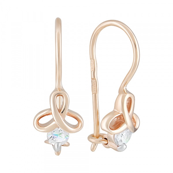 Золотые серьги с фианитом № 124198