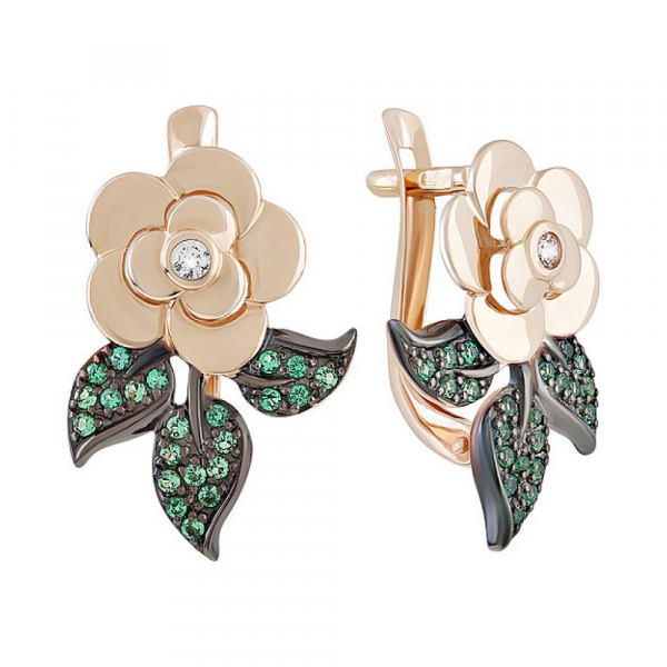 Золотые серьги с фианитом № 135404