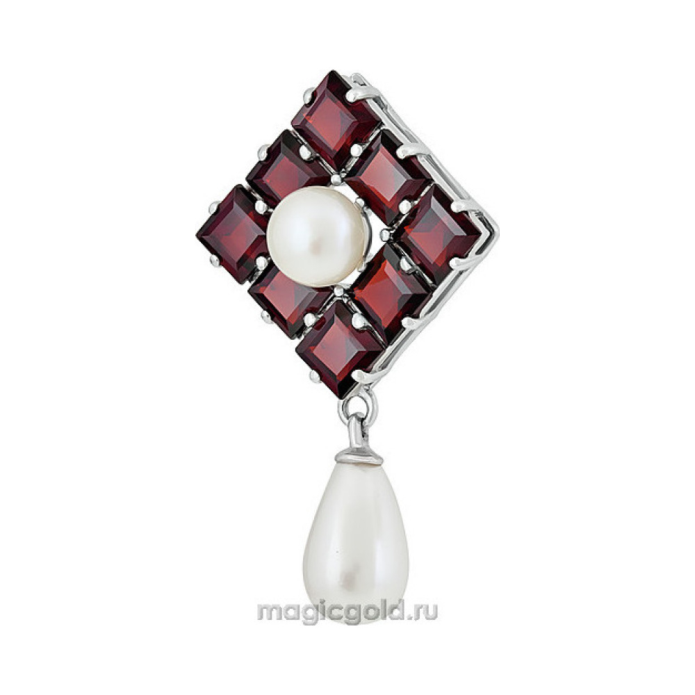 Серебряная подвеска с гранатом, жемчугом и и перламутровым жемчугом № 134766