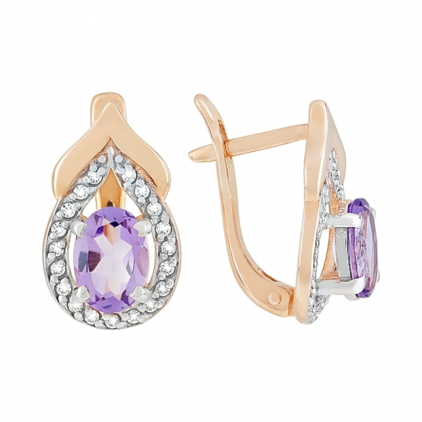 Золотые серьги с аметистом и фианитом № 118246
