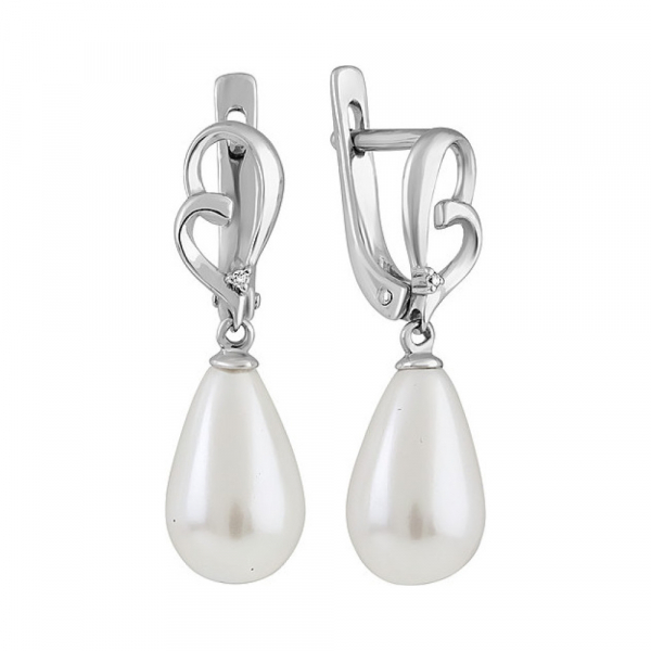 Серебряные серьги с перламутровым жемчугом и фианитом № 134600