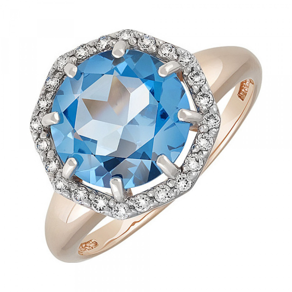 Золотое кольцо с топазом и фианитом № 134442