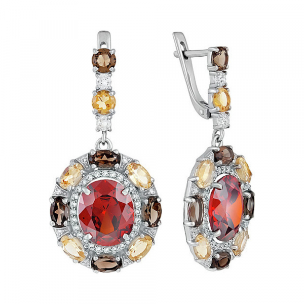 Серебряные серьги с полудрагоценными вставками, алпанитом и фианитом № 133690