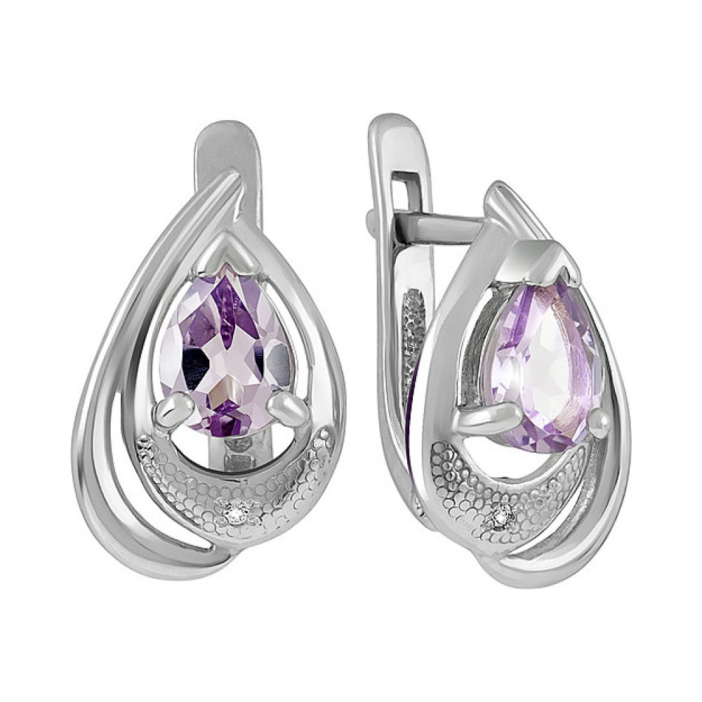 Серебряные серьги с аметистом и фианитом № 133128