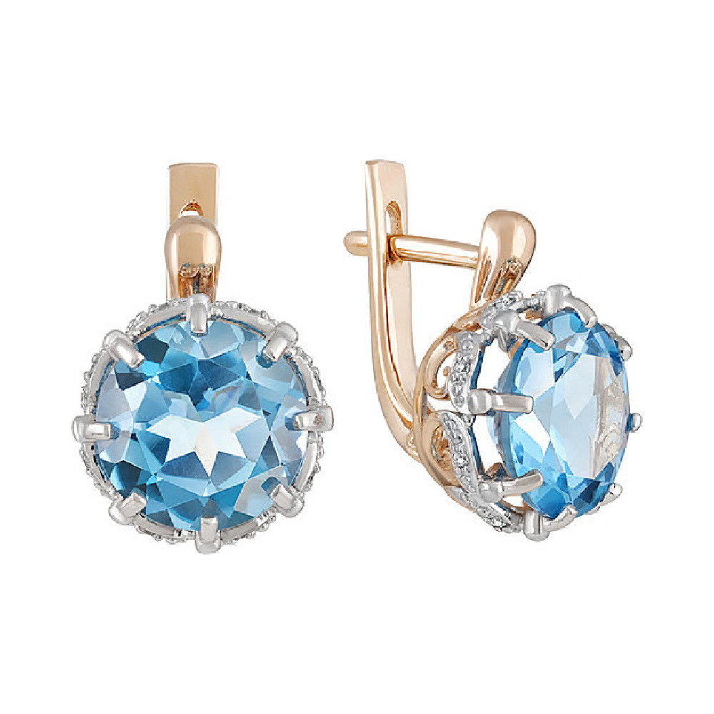 Золотые серьги с топазом и фианитом № 133343