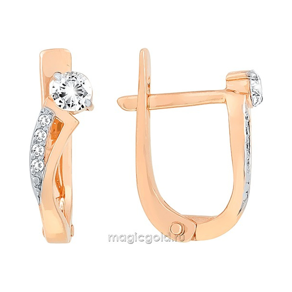 Золотые серьги с бриллиантом № 117360