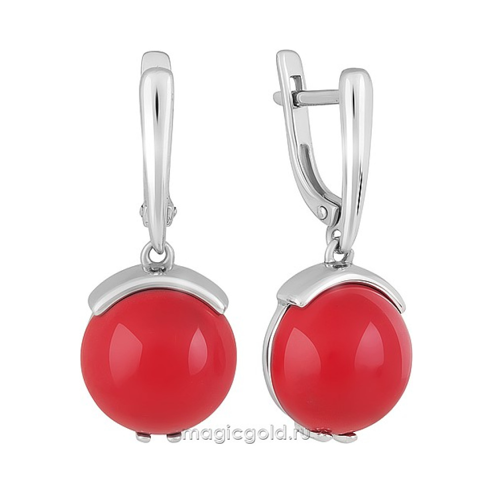 Серебряные серьги с кораллом № 151448