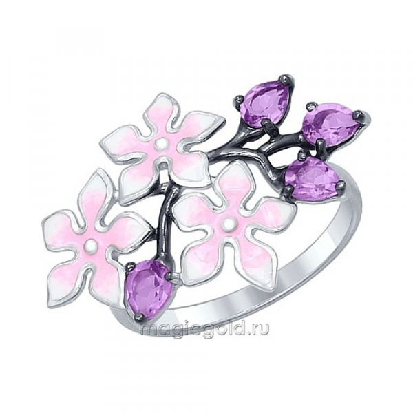 Серебряное кольцо с аметистом и эмалью № 138563