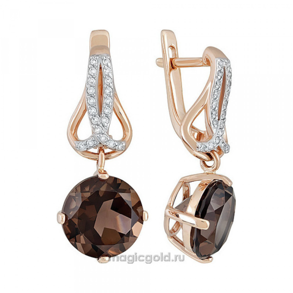 Золотые серьги с раухтопазом и фианитом № 140027