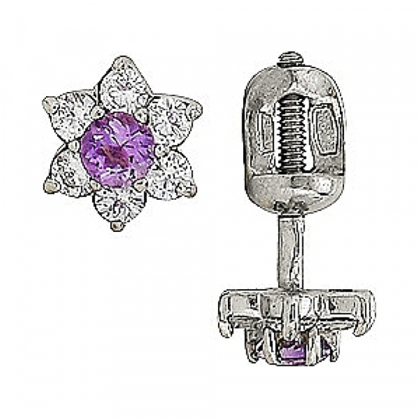 Пуссеты с аметистом и фианитом № 78374
