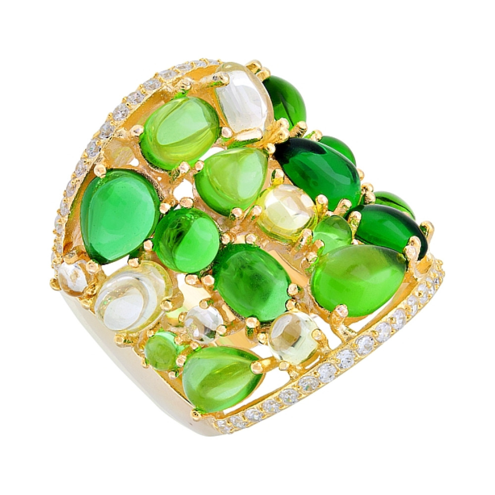 Серебряное кольцо с фианитом и золотым покрытием № 115641