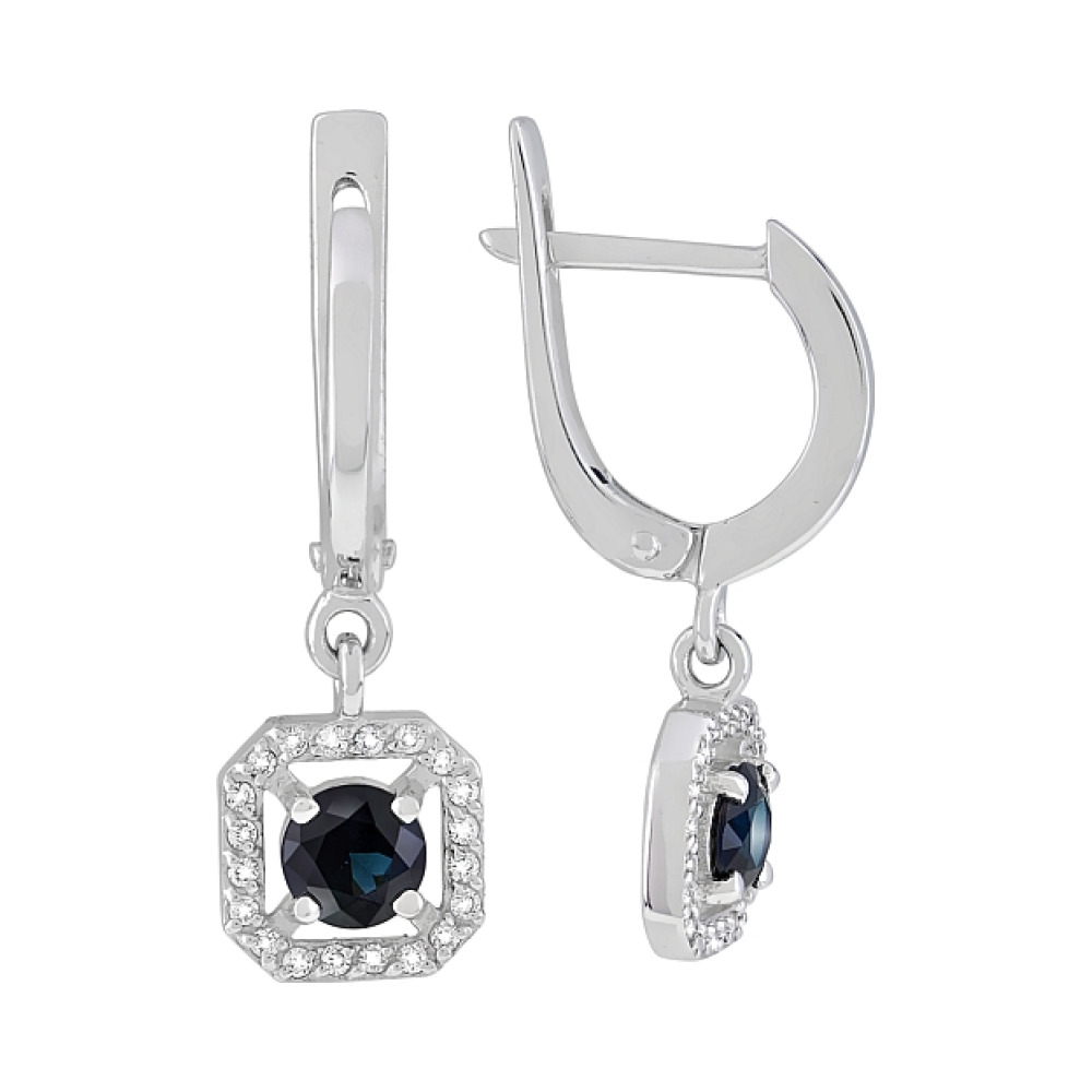 Золотые серьги с бриллиантом и сапфиром № 119245