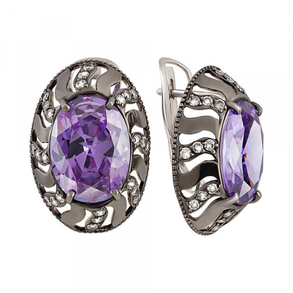 Серебряные серьги с фианитом № 132724