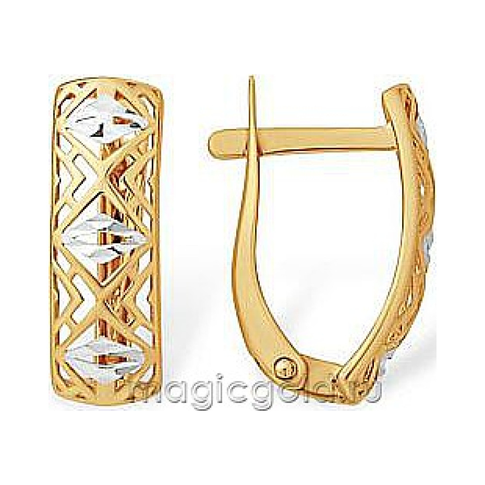 Золотые серьги без камня с алмазкой № 174221