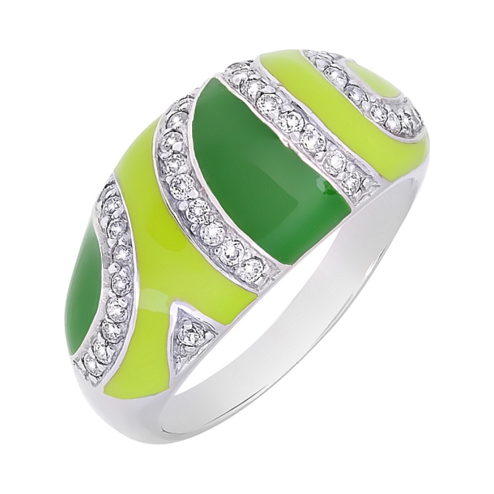 Серебряное кольцо с эмалью и фианитами № 106167