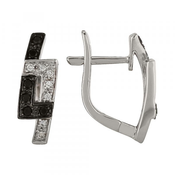 Золотые серьги с черным и белым бриллиантом № 98073