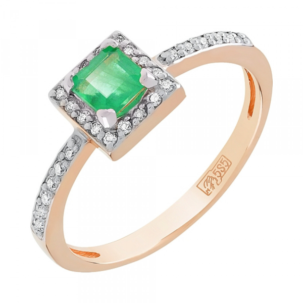 Золотое кольцо с бриллиантом и изумрудом № 112232