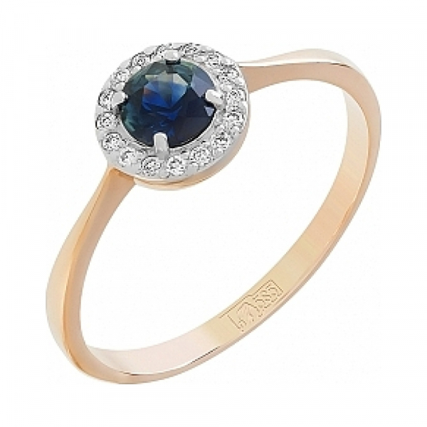 Золотое кольцо с бриллиантом и сапфиром № 106566