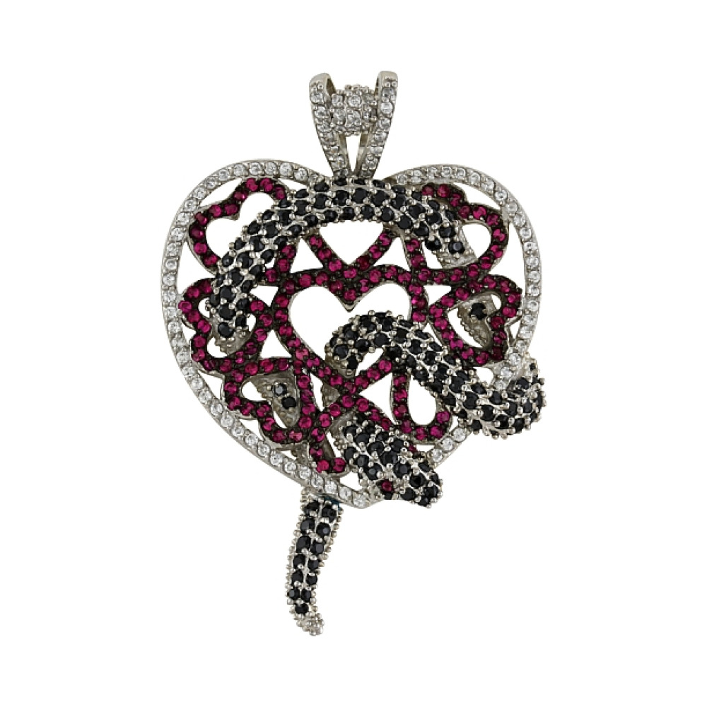 Серебряная подвеска с фианитом и имитац.рубина и граната № 82592