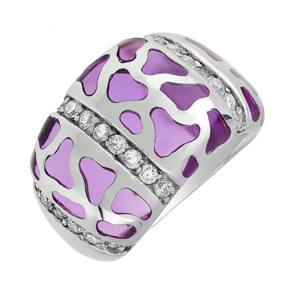 Серебряное кольцо с цирконом и эмалью № 100766