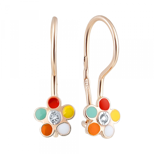 Золотые серьги с фианитом и эмалью № 129088