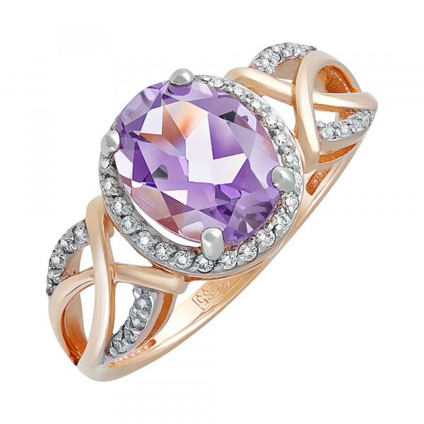 Золотое кольцо с аметистом и фианитом № 121186