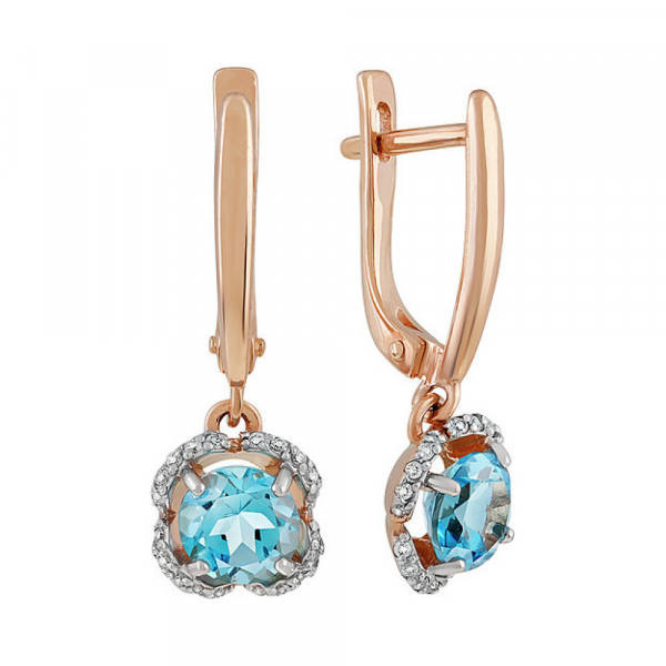 Золотые серьги с топазом и фианитом № 134494