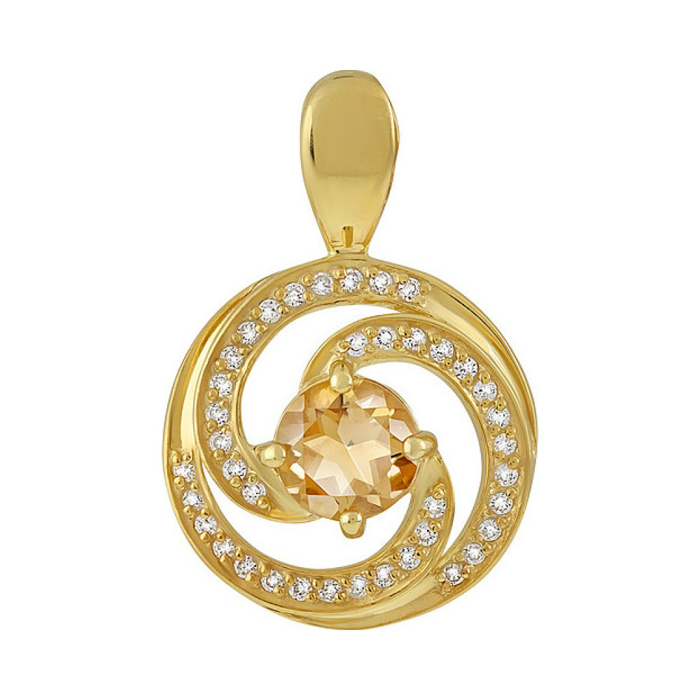 Серебряная подвеска с цитрином  фианитом и золотым покрытием № 133966
