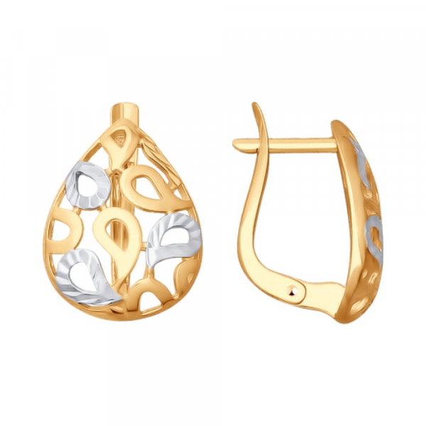 Золотые серьги без камня с алмазкой № 159177