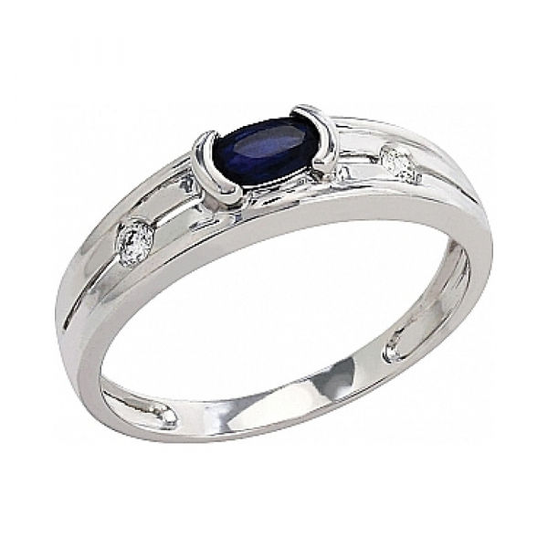 Золотое кольцо с бриллиантом и сапфиром № 82274